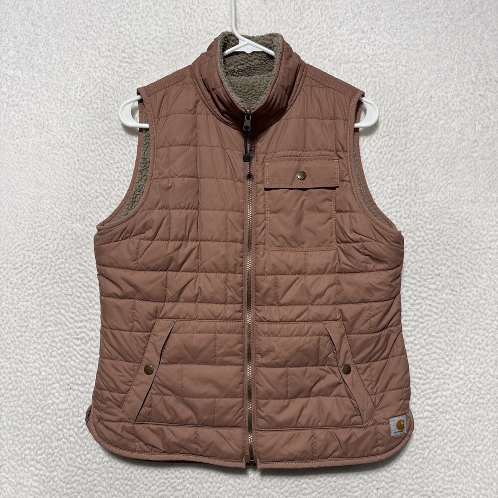 Carhartt Amoret Reversible Sherpa Lined Puffer Vest Womens Small Dusty Rose